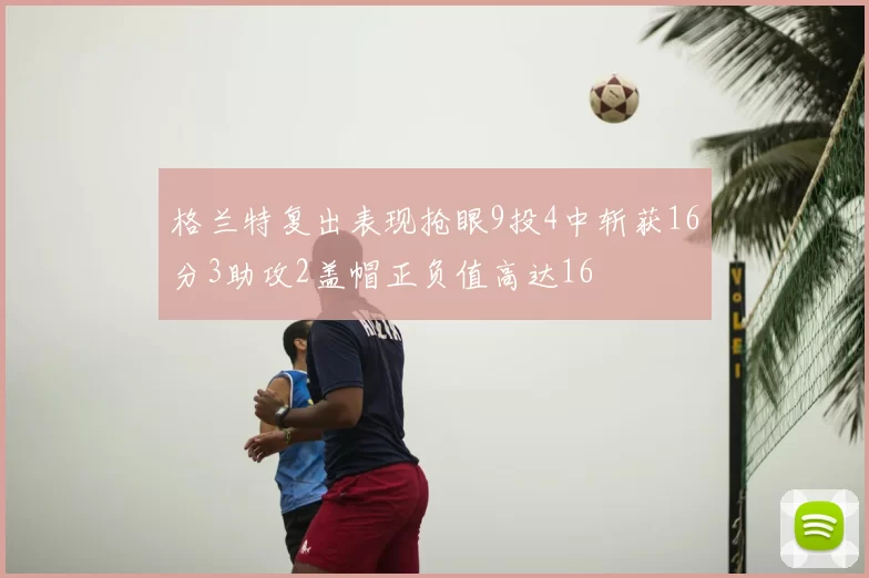 格兰特复出表现抢眼9投4中斩获16分3助攻2盖帽正负值高达16